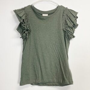 Industry Blouse Womens XS Olive Green Flutter Top Cotton NWT